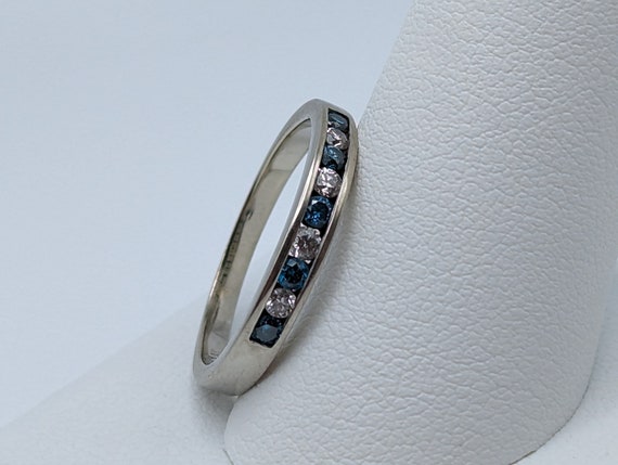 14k Blue Diamond .45ct Channel Eternity ring. Whi… - image 3