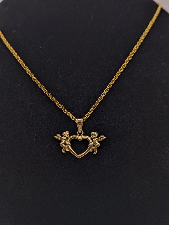 14K Yellow Gold Heart Angles Pendant Necklace 14k 