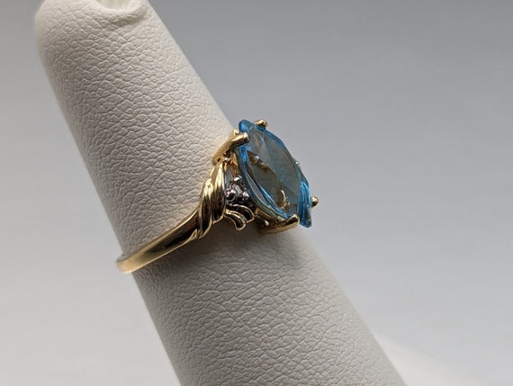 Vintage 14k 1.5ct Swiss Blue Topaz Diamond Ring. … - image 3