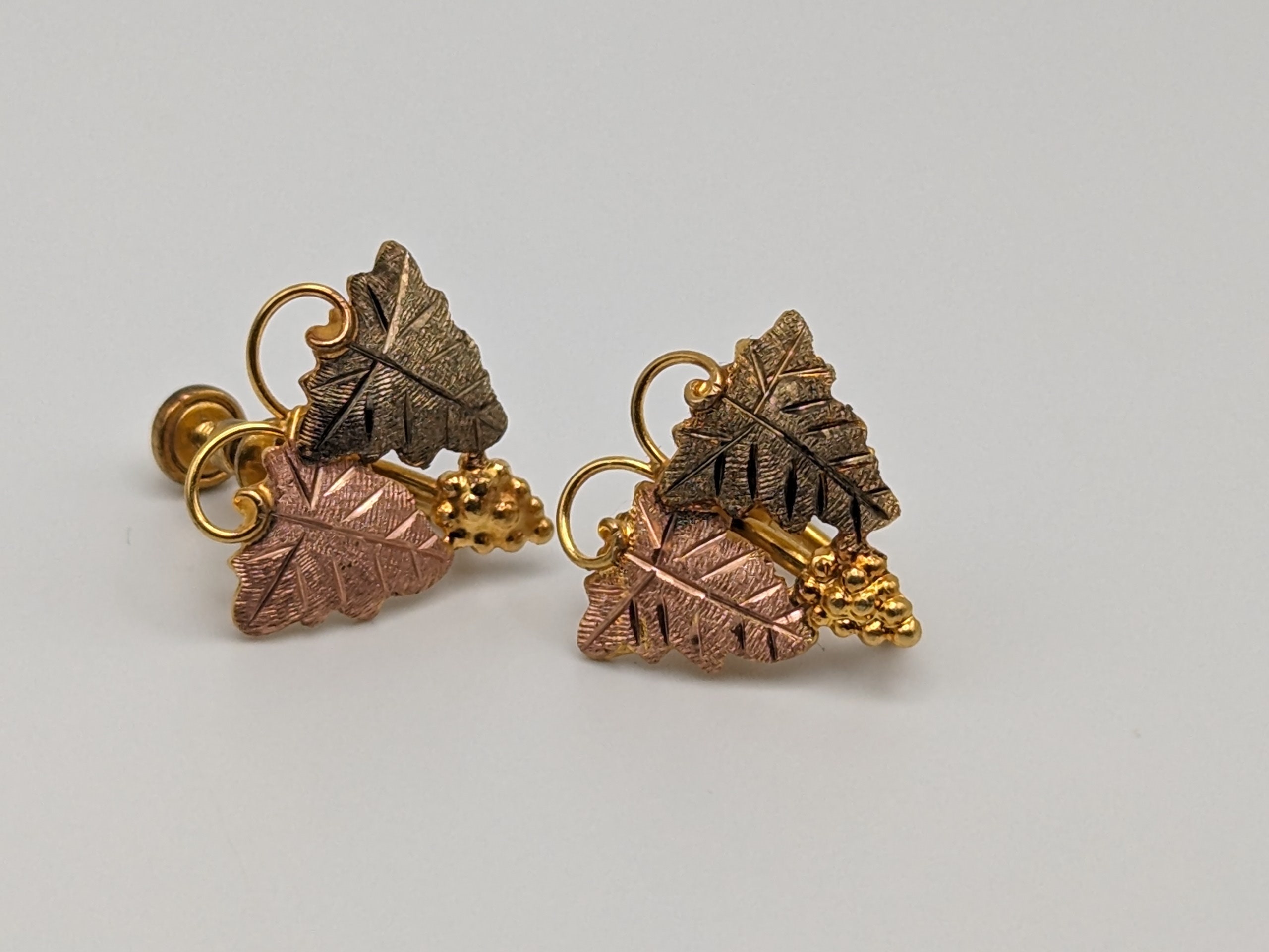 Large Black Hills Gold Traditional 12k Gold Vine Screw Back