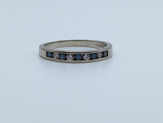 14k Blue Diamond .45ct Channel Eternity ring. Whi… - image 6