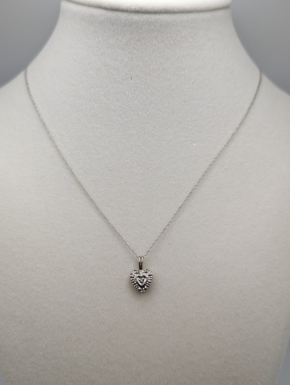 14K Vintage White Gold Diamond Heart Pendant w/Go… - image 2