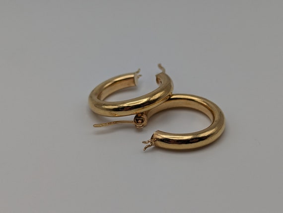 Large 14k Solid Gold Hoop Earrings. Puff Hoop Ear… - image 6