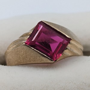 10k Ruby Ring. Emerald Cut Ruby Ring. Lc Ruby Pinkie Ring. Ruby Pinky Ring.