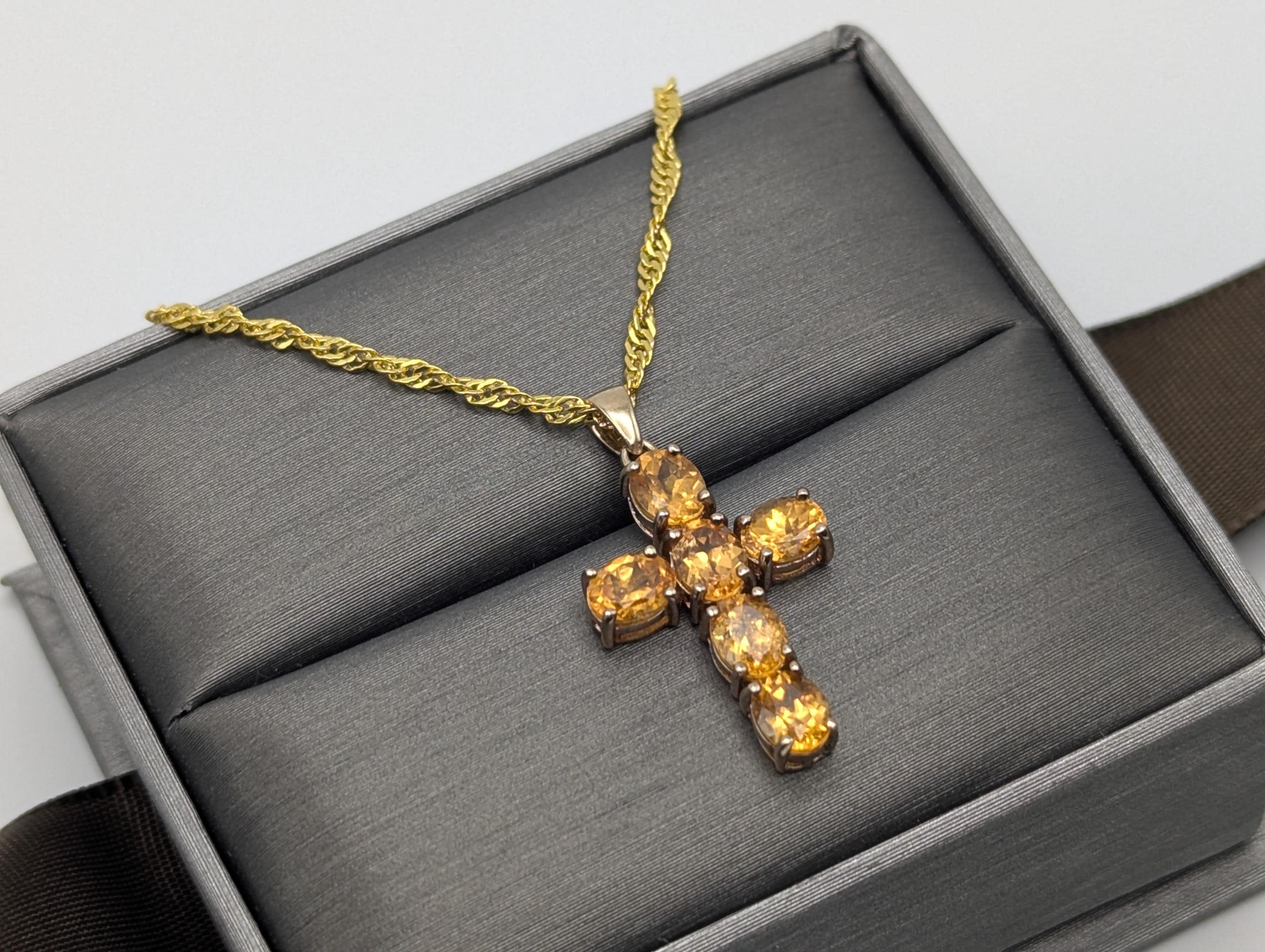 Ciondolo Croce Crocifisso In Oro Giallo 10K - Filigrana, Charm Per Collana, Regalo Religioso