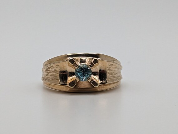10k Yellow Gold Vintage Swiss Blue Topaz Ring. 10… - image 2