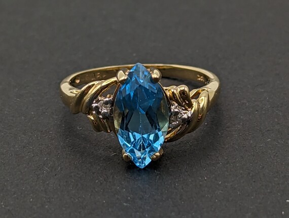 Vintage 14k 1.5ct Swiss Blue Topaz Diamond Ring. … - image 10