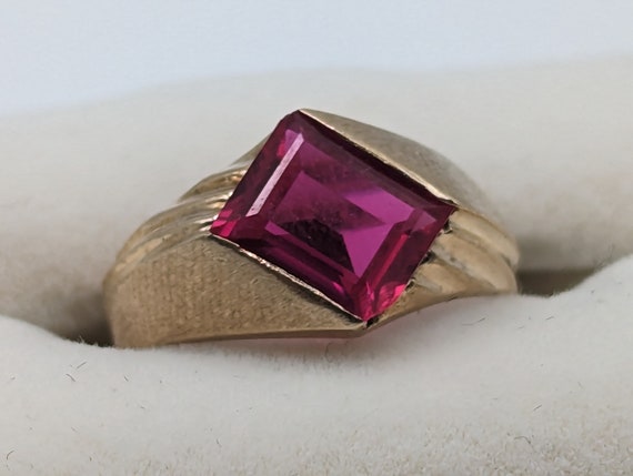 10k Ruby Ring. Emerald Cut Ruby Ring. LC Ruby Pin… - image 1