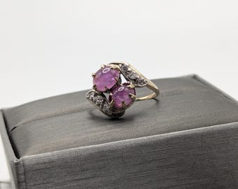 10k Gelbgold Rosa Saphir Cabochon Topas Ring Vintage Womens Cocktail Versprechen Ring
