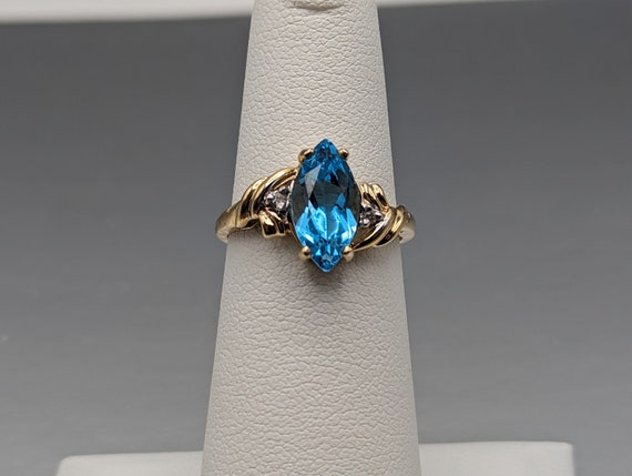 Vintage 14k 1.5ct Swiss Blue Topaz Diamond Ring. … - image 2