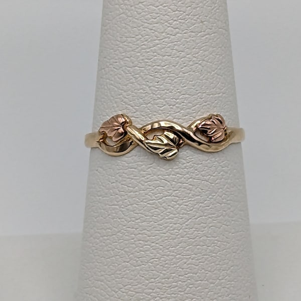 10k 12k Black Hills Gold Promise Ring. Infinity Twist Multi-tone Gold Signet Ring Black Hill Band. Rose Gold Flower Vine Ring.