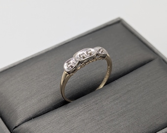 Anillo de compromiso Art Déco antiguo de oro de 14 quilates con diamantes en dos tonos