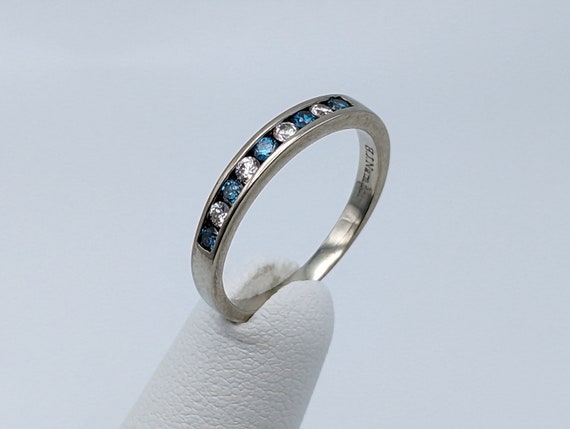 14k Blue Diamond .45ct Channel Eternity ring. Whi… - image 1
