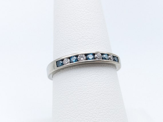 14k Blue Diamond .45ct Channel Eternity ring. Whi… - image 9