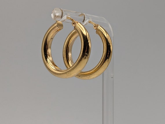 Large 14k Solid Gold Hoop Earrings. Puff Hoop Ear… - image 2