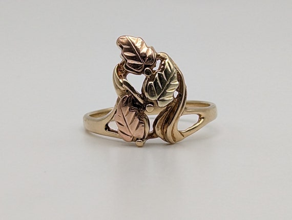 Vintage 10k 12k Black Hills Gold Leaf Ring Multi-… - image 1