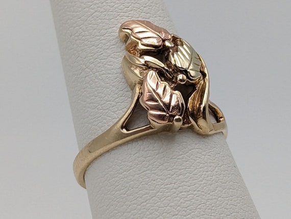 Vintage 10k 12k Black Hills Gold Leaf Ring Multi-… - image 8