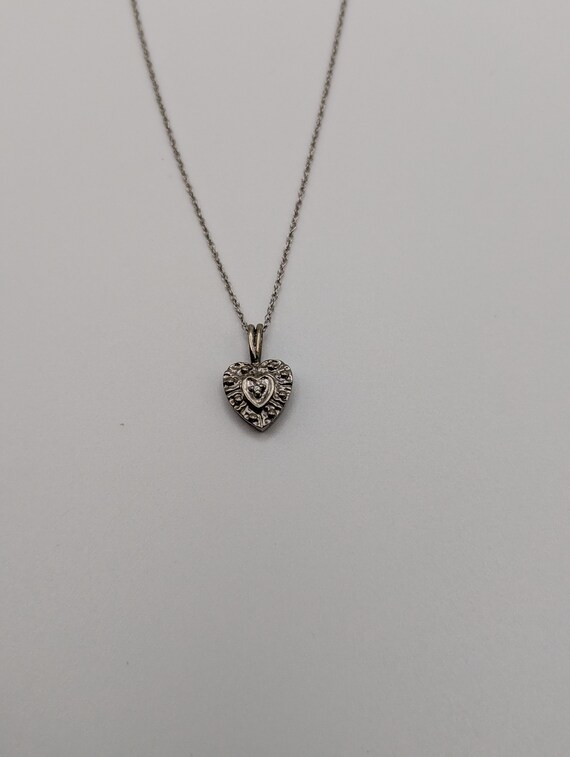 14K Vintage White Gold Diamond Heart Pendant w/Go… - image 7