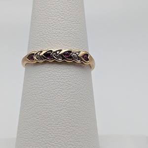10k Yellow Gold Heart Ring, Ruby and Diamond Accent