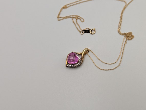 10K Yellow Gold Pink Sapphire Heart Diamond Penda… - image 3