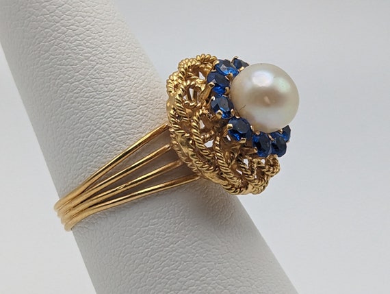Vintage Blue Spinal 18k Flower Pear Ring. 18k Hal… - image 4