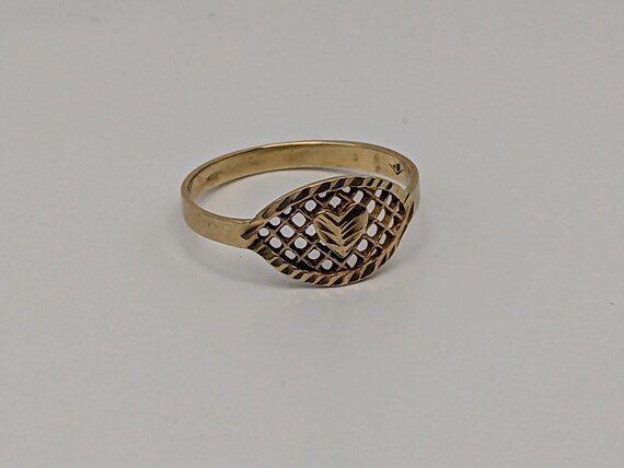 14k Gold Heart Quilted Pattern Ring. 14k Solid Gold H… - Gem