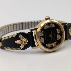 Vintage Landstrom Black Hills Gold Ladies Wristwatch 12k Gold Leaves