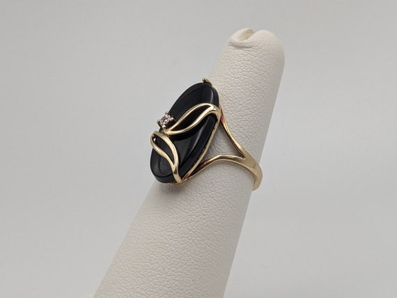 10k PSCO Black Onyx Diamond Ring. Midnight Oval C… - image 9