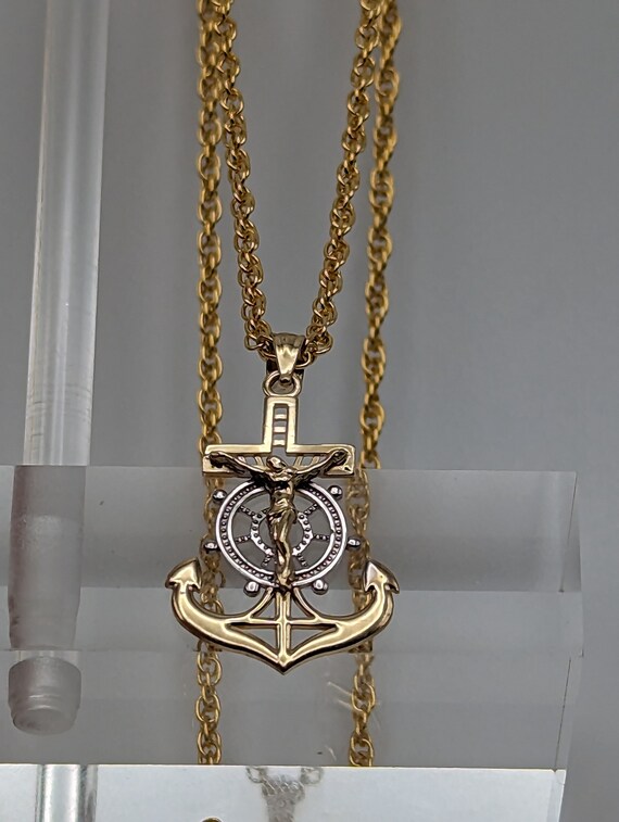 14k Jesus Christ Anchor Mariner Pendant. 14k Yellow &… Gem
