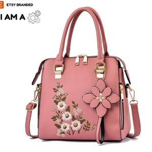 Bolso bandolera de piel con bordado de flores para mujer, carteras y bolsos, regalo de mujer personalizado para ella.