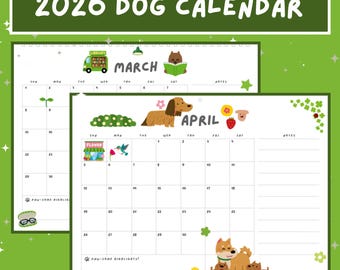 2026 Seasonal Dog Themed Printable PDF Calendar - Instant Download
