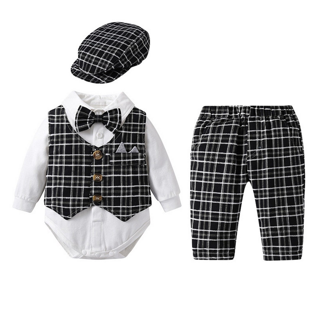 Baby Boy Dress Set Birthday Party Hats Checkered Vests Bow Etsy