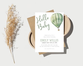Hot Air Balloon Baby Shower Invitation Template (Digital Download)