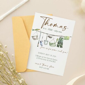 Editable Fishing 1st Birthday Invitation Template | O-FISH-ally One First Birthday Party Invite | Fishing | Editable Invitation Template