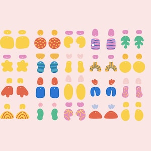 Fichier numérique de 20 paires de boucles d'oreilles abstraites lumineuses | Modèle de fichier de boucle d'oreille de haute qualité SVG | Découpe laser | Cricut | Lot de boucles d'oreilles Formes amusantes