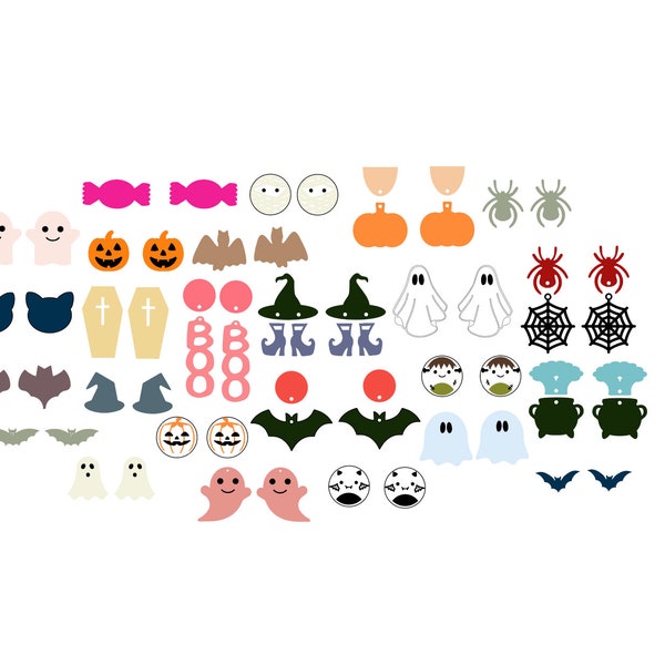 25 pairs Halloween Earrings Digital File | High Quality Earring Laser Cut Template SVG Files| Cricut File Bundle | Ghosts | Bat | Witch