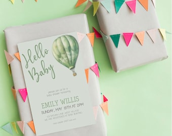Editable Hot Air Balloon Baby Shower Invitation Template (Instant Download)