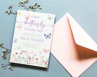 Butterfly Baby Shower Invitation: Purple Floral Template (Editable Corjl Invite)