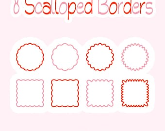 8 Scallop Border Frames | High Quality Template SVG File | Hand Drawn PNG | Scallop Border Transparent PNG | Invitation Border Invite Frame