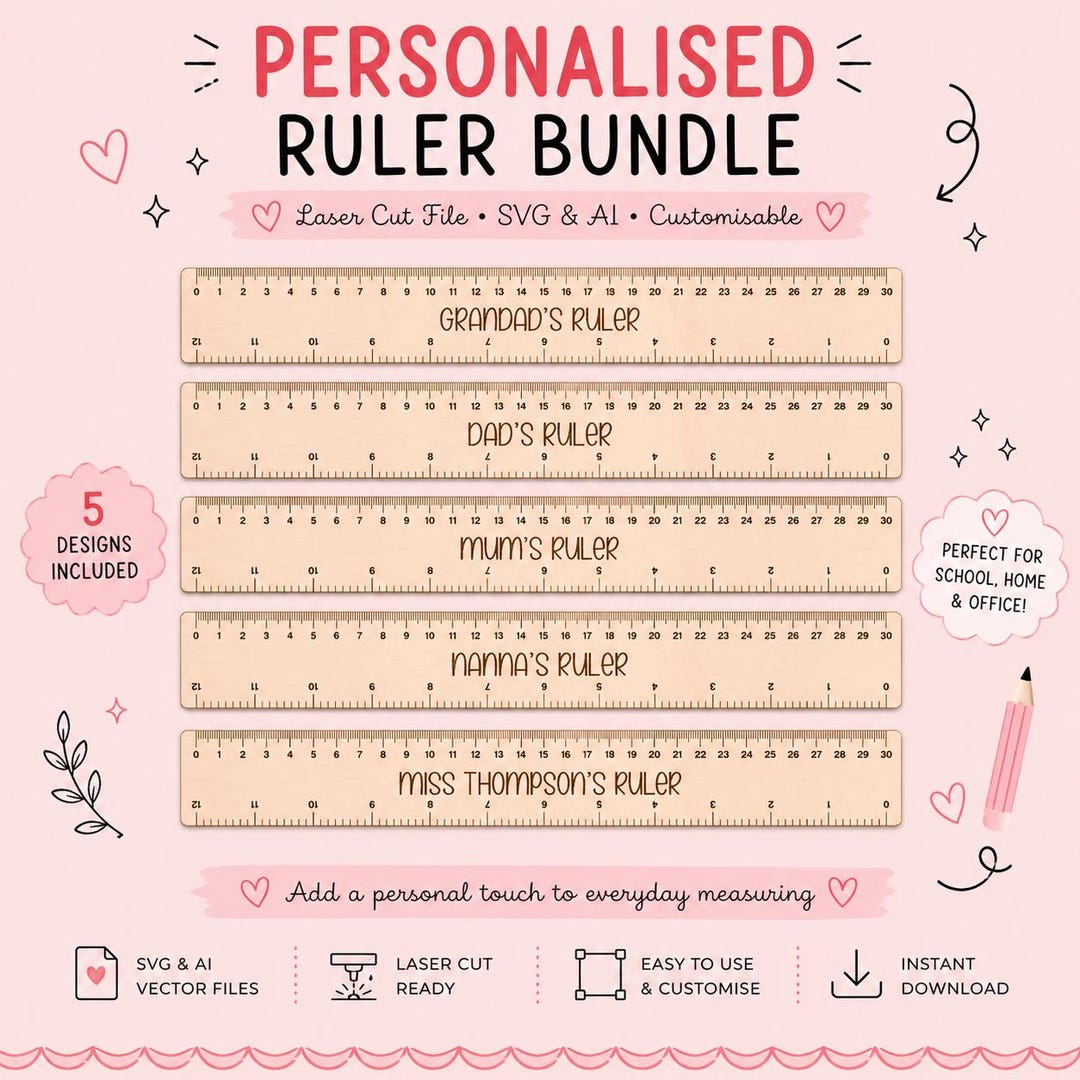 Ruler Indesign Template Personalized Ruler Template File | Laser Cut SVG, Cricut, Silhouette ...