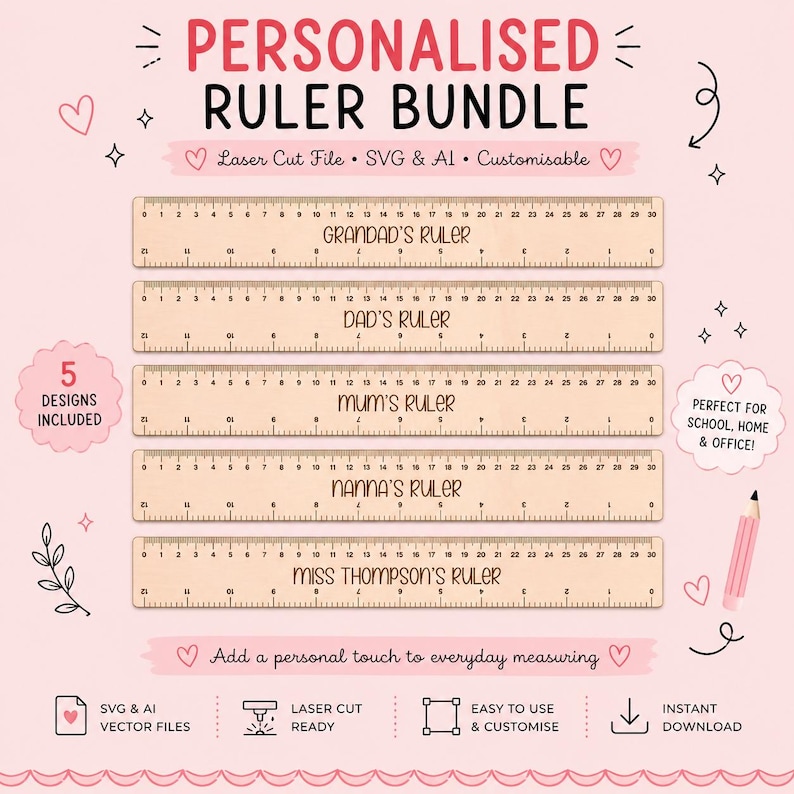 Personalized Ruler Template File | Laser Cut SVG, Cricut, Silhouette ...