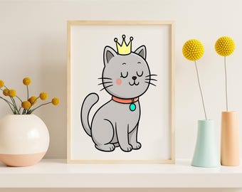 Lámina de gato británico de pelo corto: decoración moderna para habitación infantil (descarga digital)
