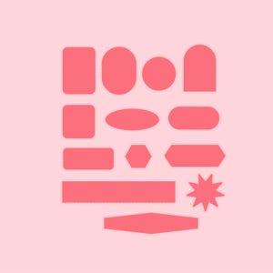 May include: A set of pink stickers with various shapes, including circles, ovals, rectangles, and a star. The stickers are ideal for adding a touch of whimsy to planners, journals, or any other paper goods.