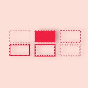 Peut inclure: Six cadres rectangulaires avec des bords festonnés. Trois cadres sont rouges et trois cadres sont noirs.