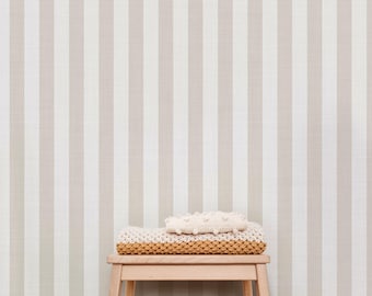 Biege and White Stripes Wallpaper, Faux Linen Textured Removable Peel and Stick Wallpaper, Self Adhesive Wallpaper Roll