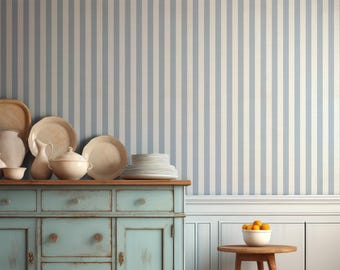 White and Light Blue Stripes Wallpaper, Faux Linen Textured Removable Peel and Stick Wallpaper, Self Adhesive Wallpaper Roll