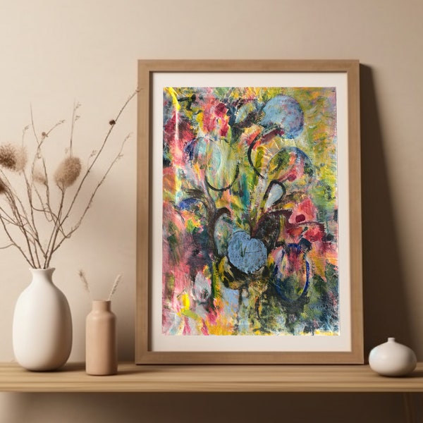 Impression abstraite, art mural abstrait coloré, peinture florale abstraite, art abstrait botanique, 5 x 7 8 x 10 11 x 14 12 x 16 12 x 18 peinture abstraite