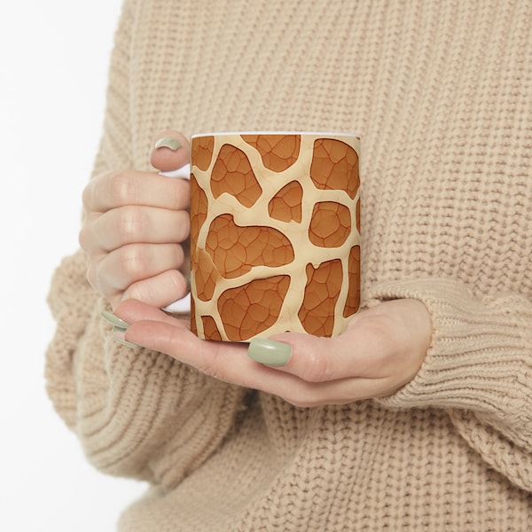 Realistic Giraffe Skin Print Mug | Unique and Stylish Animal Print Drinkware, Ceramic Mug 11oz
