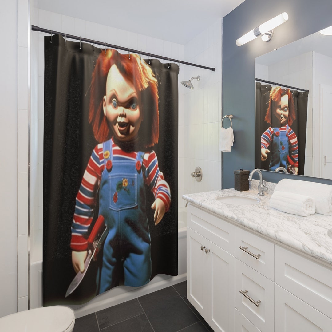 Chucky Halloween Design Shower Curtain Horror Movie Bathroom Decor