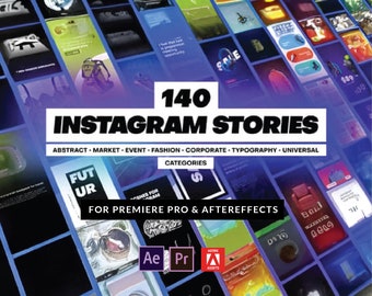 Paquete de 140 historias de Instagram / para Adobe Premiere Pro y Aftereffects / Diseño de portada vertical Visualización de texto e imagen Animación de introducción